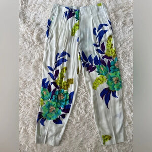 Etro floral print silk viscose blend high rise pockets white size 46/L/10